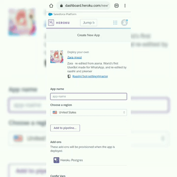 Create app at heroku
