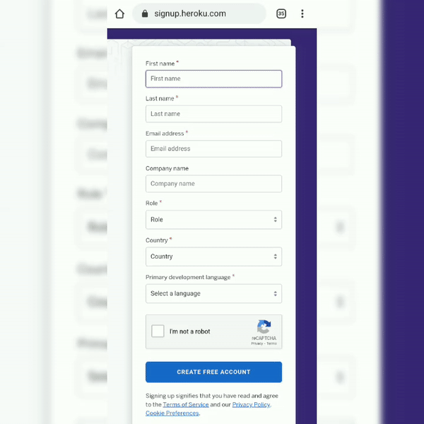 Sigh up at heroku